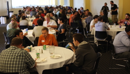 audience eating lunch together